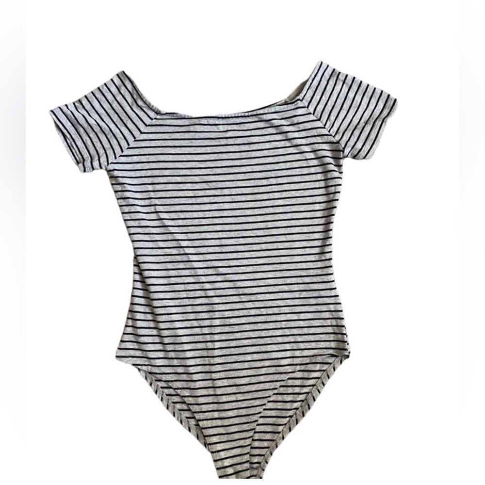 Womens gray and black striped Bodysuit, medium​​​​